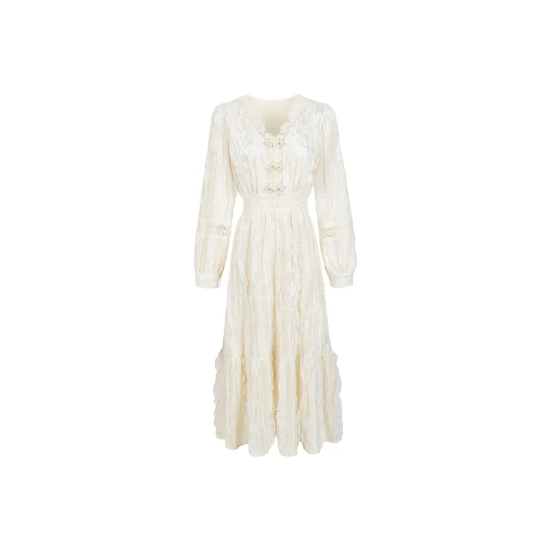 UPNANAWANG Long Sleeved Dresses Women's White-0