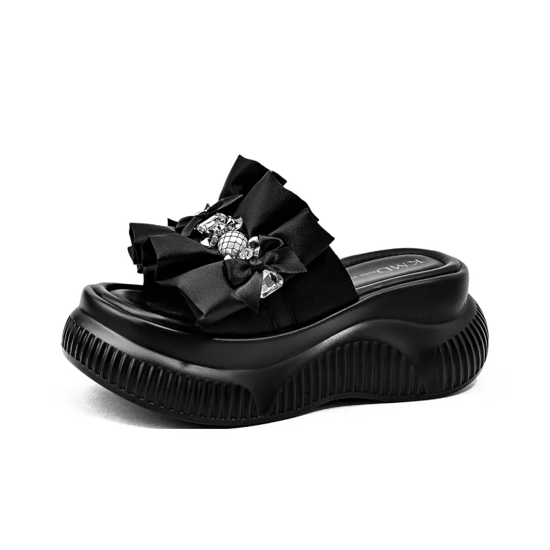KMD Metal Rhinestone Quiet Slide Slippers Women's-1