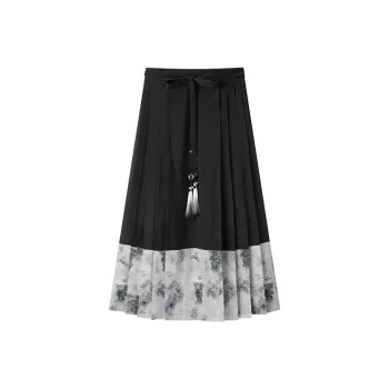 PEACEBIRD x Daria Song Casual Long Skirt Women's Gray Pattern