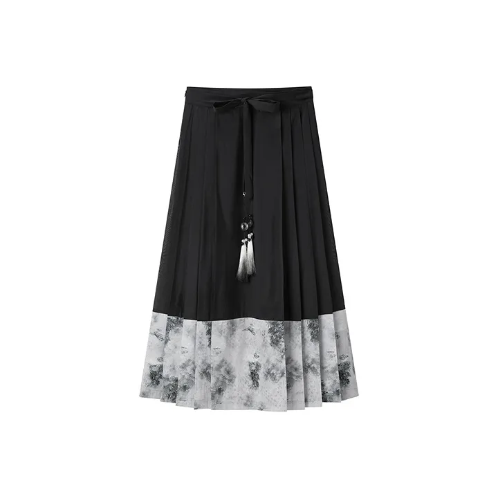 PEACEBIRD x Daria Song Casual Long Skirt Women's Gray Pattern-0