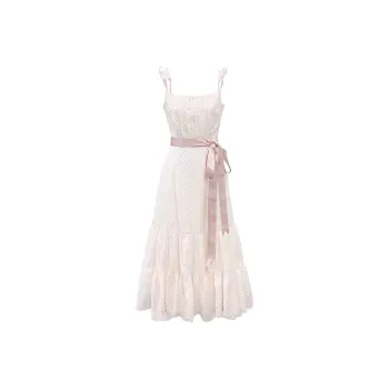 HeartyBite Slip Dress Women's Pink Polka Dot Maxi Skirt