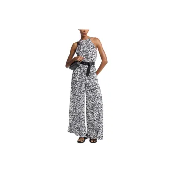 MICHAEL KORS Floral Print Pleated Crepe Halter Jumpsuit