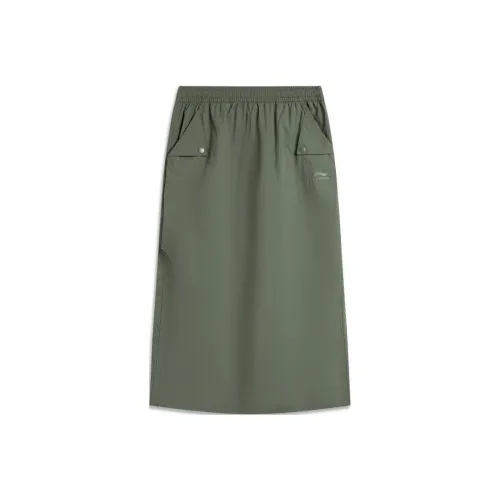 LiNing Weekend Youth Casual Long Skirts Women's Camping Gray Green