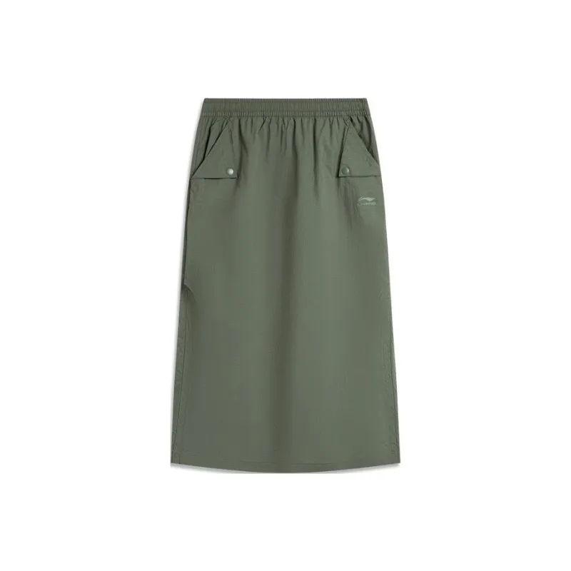 LiNing Weekend Youth Casual Long Skirts Women's Camping Gray Green-0