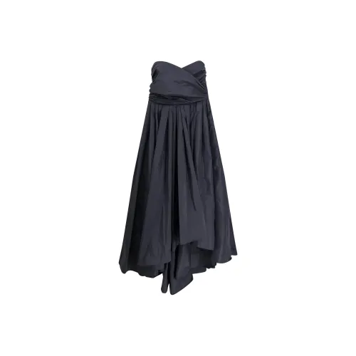 PINKO Strapless Pleated Asymmetric Midi Dress