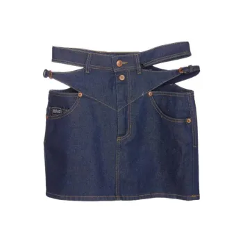 VERSACE JEANS COUTURE Logo Patch Cut Out Denim Skirt