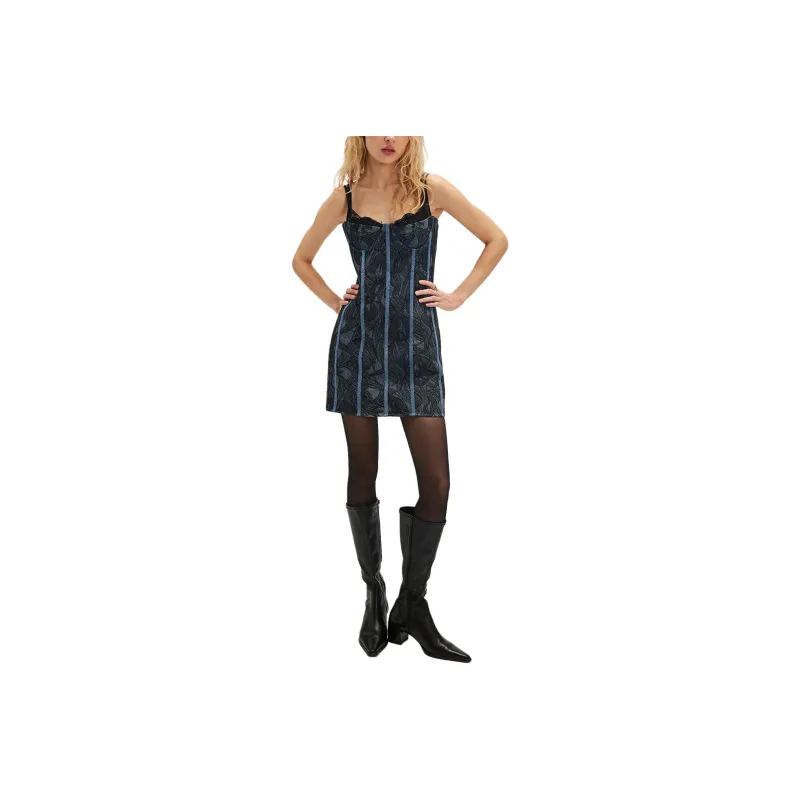 FREE PEOPLE Retrofete Trice Mini Dress Slip Dresses Women's Black-0