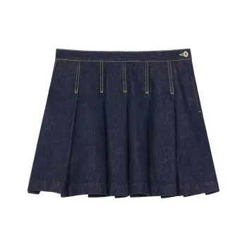 KENZO Logo Patch Pleated Denim Mini Skirt