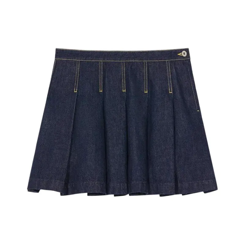 KENZO Logo Patch Pleated Denim Mini Skirt-0