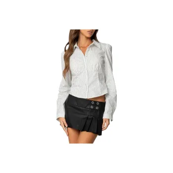Edikted Tailored Pinstripe Button Up Shirt Women's White
