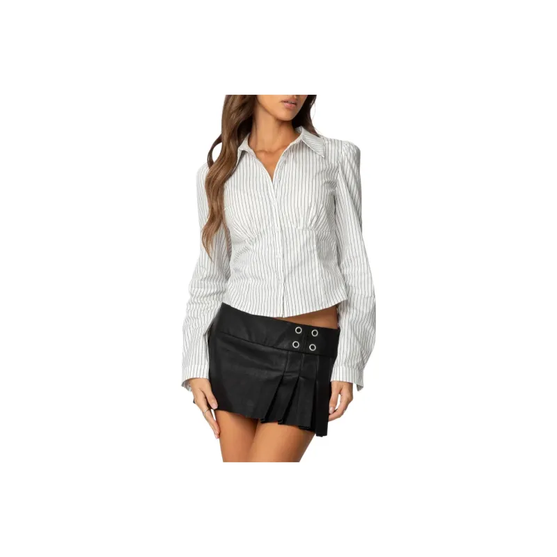 Edikted Tailored Pinstripe Button Up Shirt Women's White-0