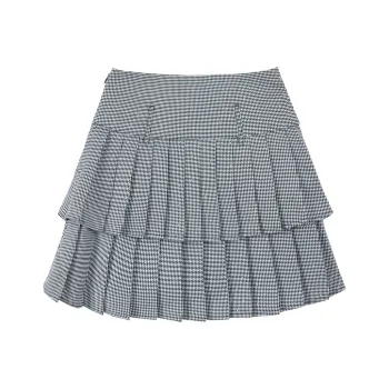UNIFREE Short A Line Pleated Skirt Women's Black White