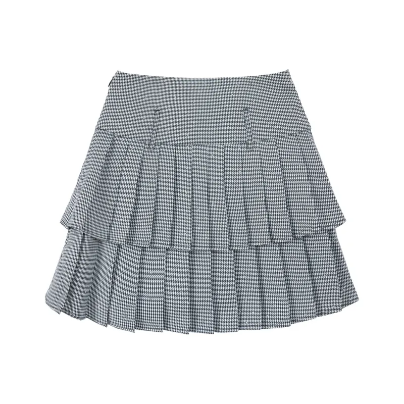 UNIFREE Short A-Line Pleated Skirt Women's Black White-0