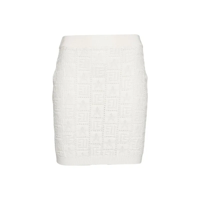 BALMAIN Openwork Monogram Knit Skirt-0