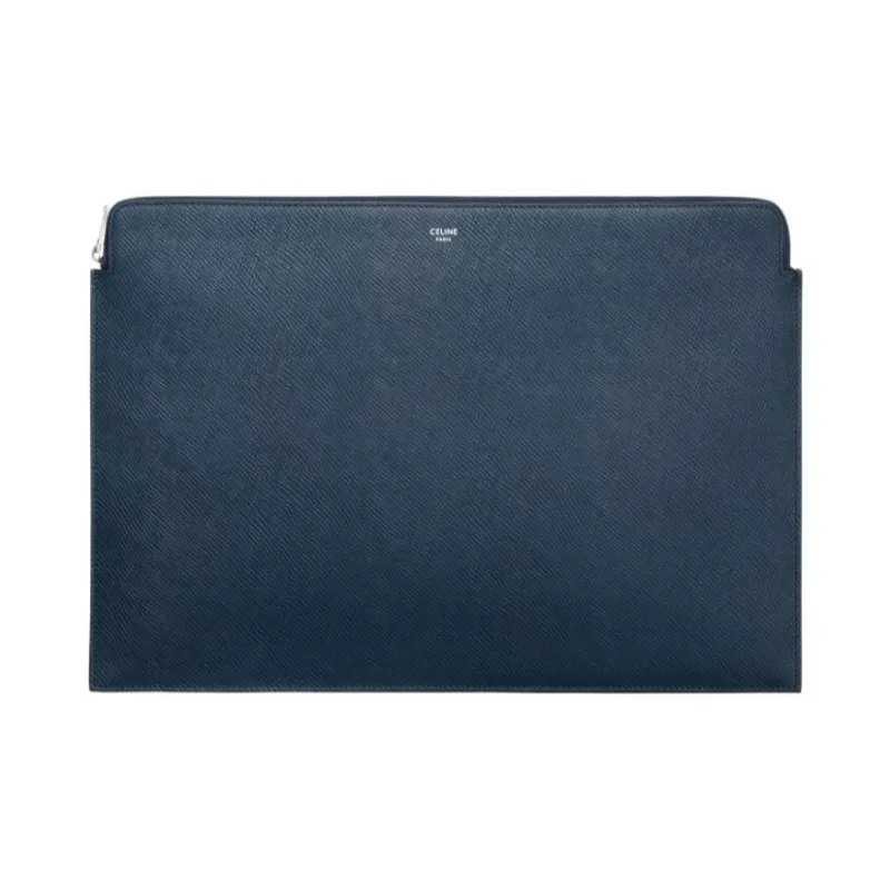 CELINE Grained Calfskin Clutch Men's Navy-0