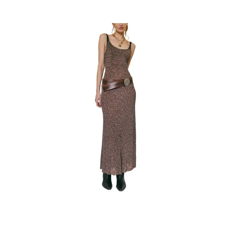 FREE PEOPLE Zoey Printed Maxi Dress Slip Dresses Women's Chocolate Combo/Chocolate-0