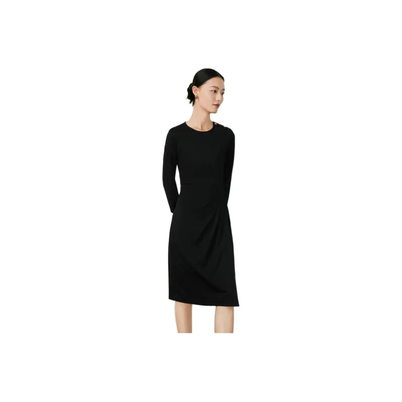 JZ. ANNAKRO Long Sleeved Dresses Women's Plain Black-0