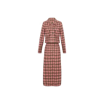 Wbwq Skirt Set Women's Pink Coffee Plaid