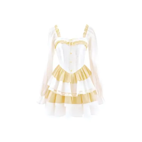 Lookinto Dress Women's Pastoral Yellow Long Sleeved