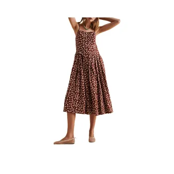 FREE PEOPLE Salvador Printed Midi Dress Slip Dress Women's Chocolate Combo/Chocolate