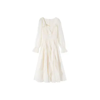 AFGGD Long Sleeved Dresses Women's White