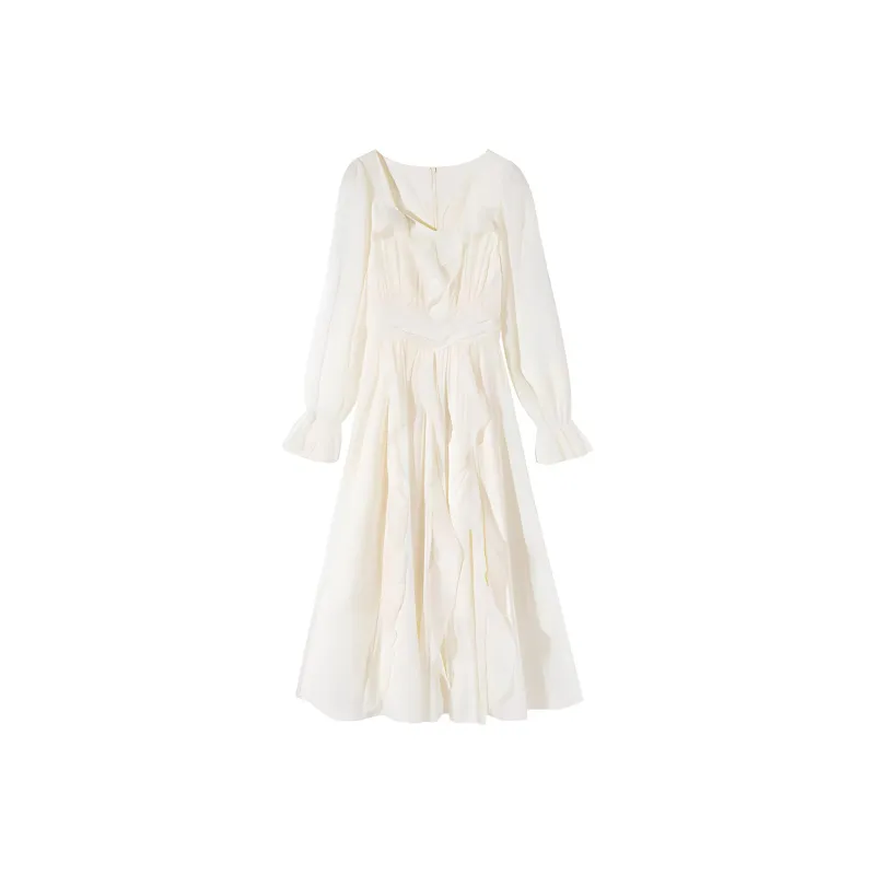 AFGGD Long Sleeved Dresses Women's White-0