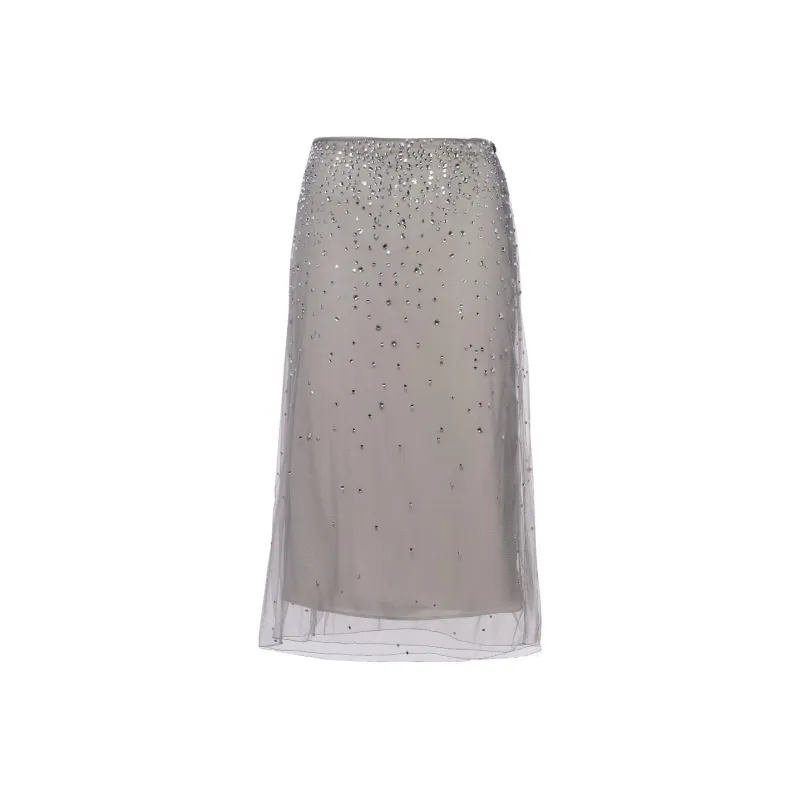 PRADA Crystal studded Tulle Midi Skirt-0