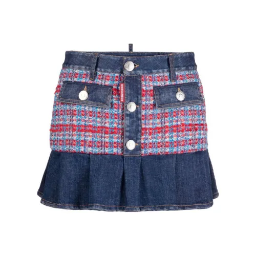 DSQUARED 2 Checked Low Rise Denim Skirt