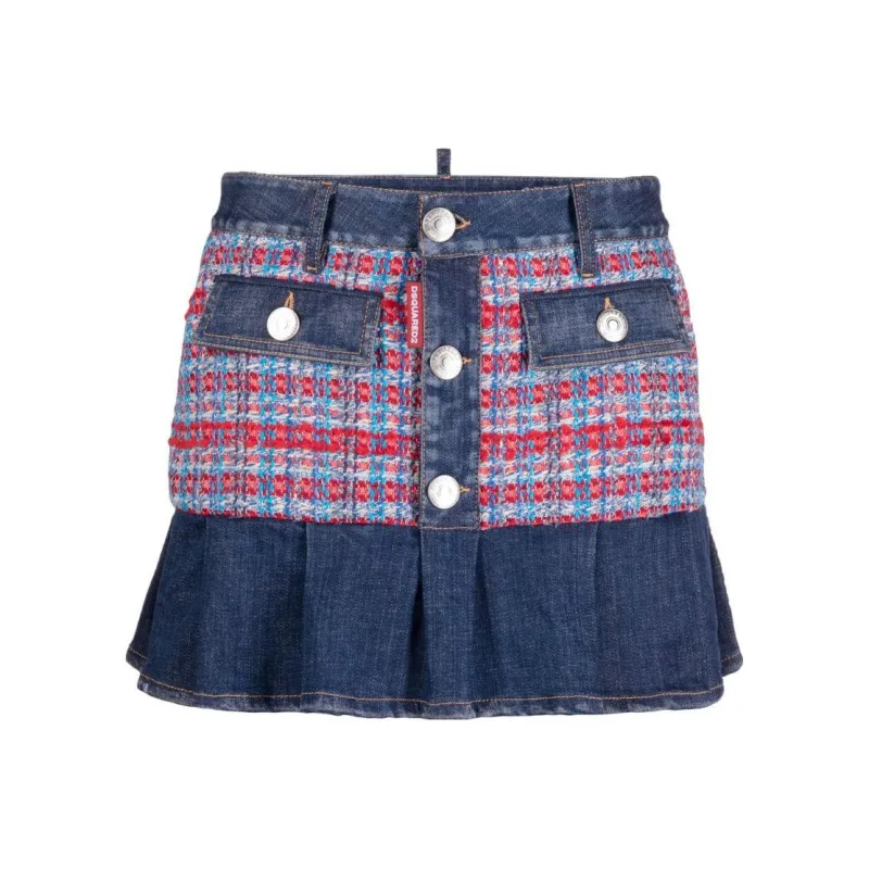 DSQUARED 2 Checked Low Rise Denim Skirt-0