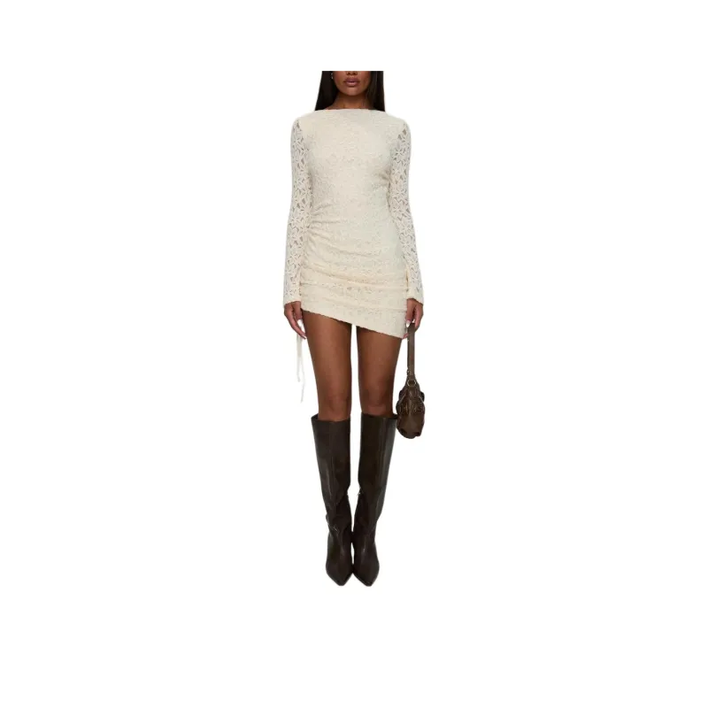 PRINCESS POLLY QUE SERA LONG SLEEVE MINI DRESS Long Sleeved Dresses Women's CREAM/Cream-0