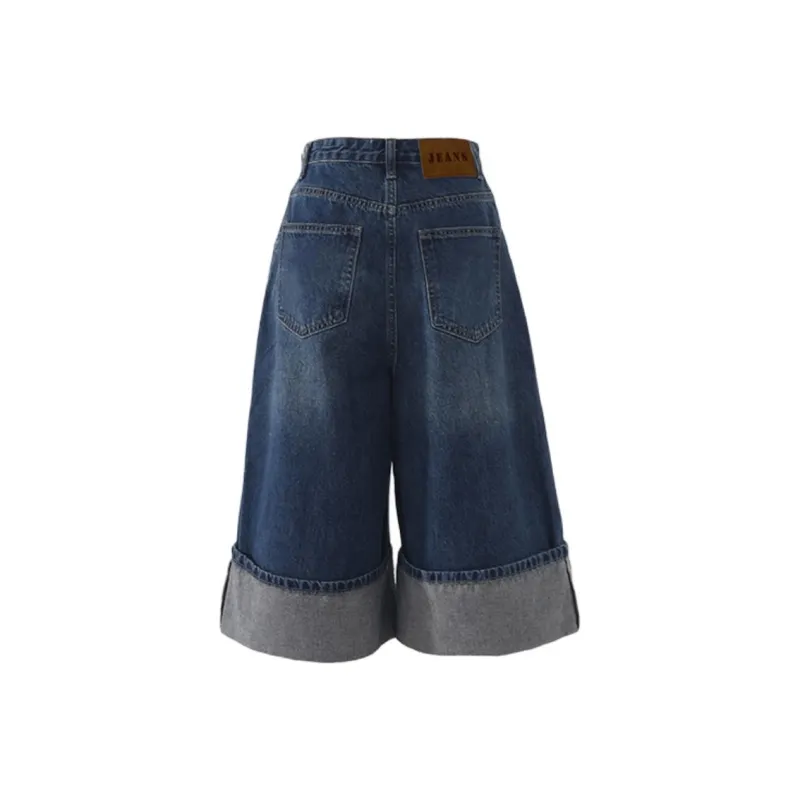 Poyz Denim Shorts Women's Blue Capri Pants-1
