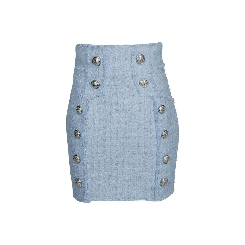 BALMAIN Casual Short Skirts Women's Sky Blue-0