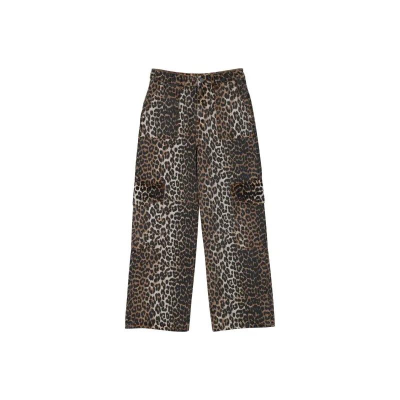 GANNI Leopard Printed Straight Leg Jeans-0