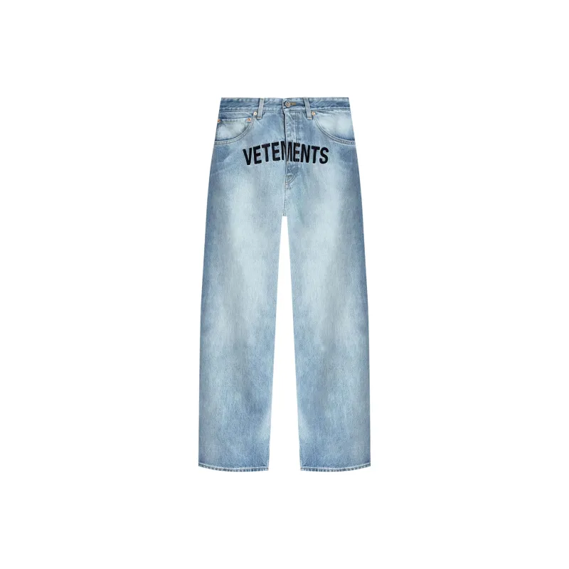 Vetements Embroidered Logo Baggy Jeans 'Light Blue'-0