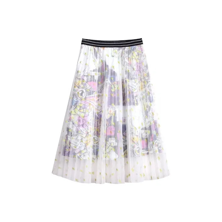 HIPPIEMISS Casual Long Skirts Women's White Green-0