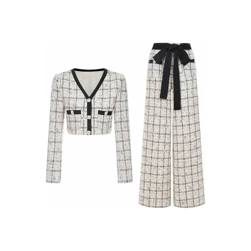 Wardrobes By Chen Casual Suit Women's Black White Plaid-0