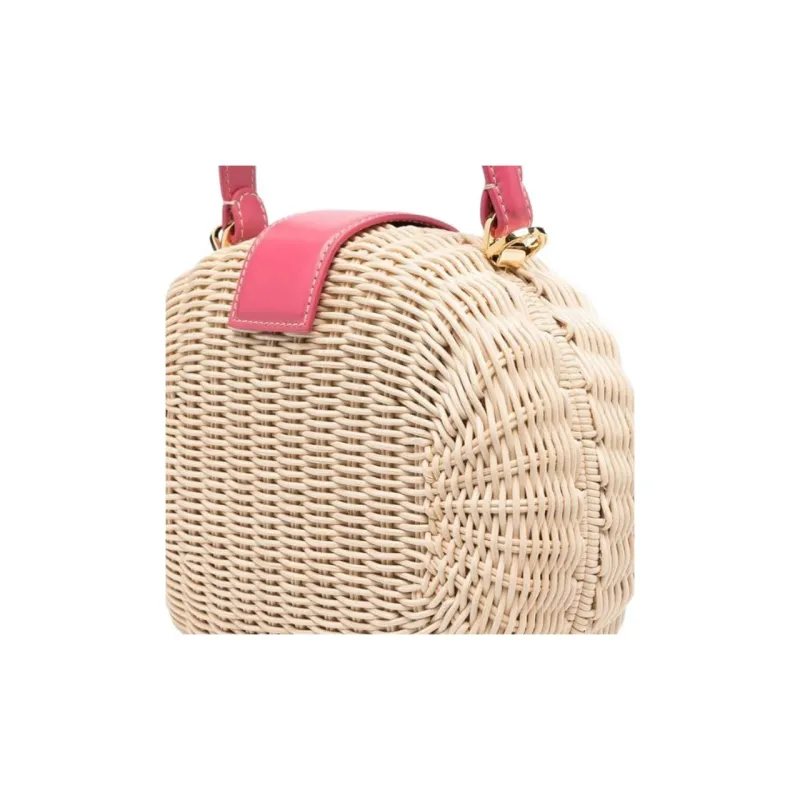Rodo Raffia Calfskin Handbag Small Size Women's Bubble Gum Pink-3
