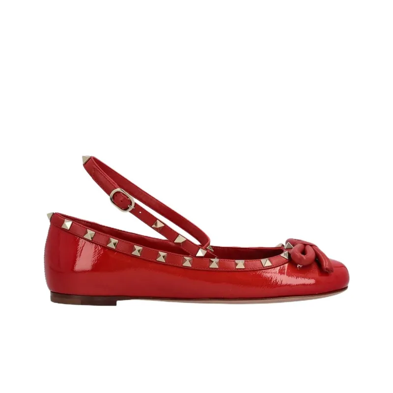 Valentino Garavani Rockstud Bow Detailed Slingback Ballerina Shoes Women's-1