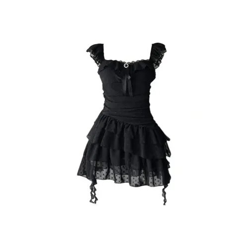 SKYA Slip Dresses Women's Black With Bowknot
