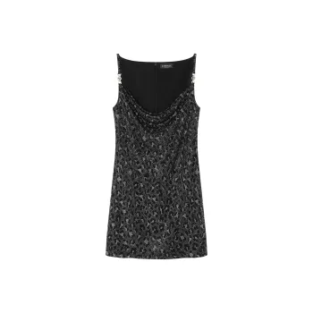 VERSACE Leopard Printed Embellished Mini Dress