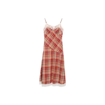 DOSOHEB Slip Dress Women's Red Plaid