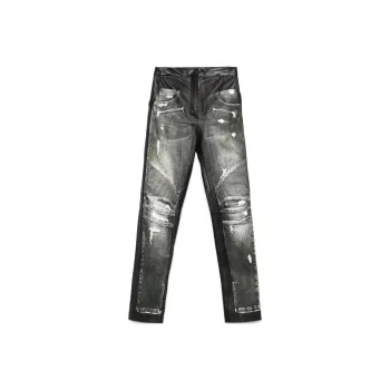 BALMAIN Denim print Leather Trousers