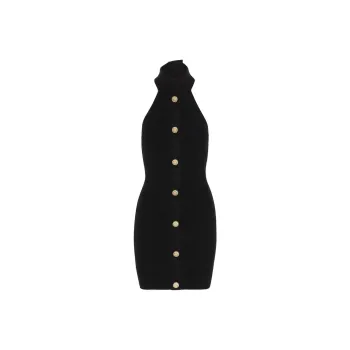 BALMAIN Off Shoulder Button Detailed Mini Dress