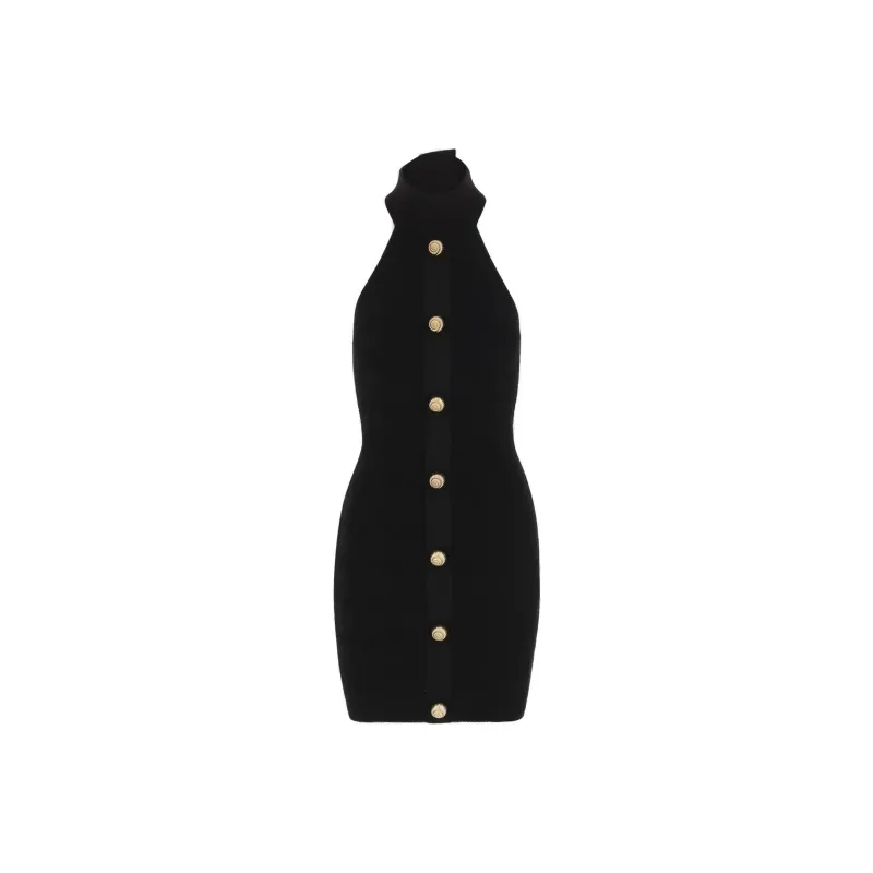 BALMAIN Off Shoulder Button Detailed Mini Dress-0