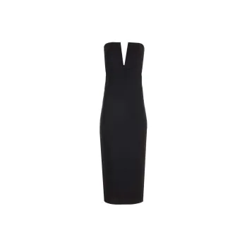 ROLAND MOURET Strapless Slit Detailed Midi Dress