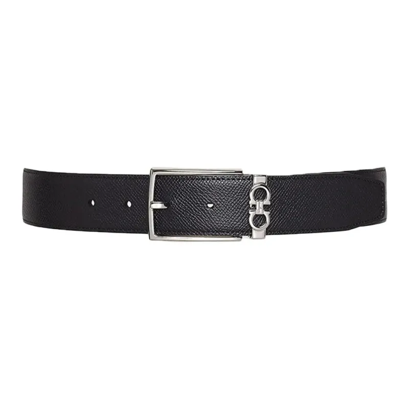 FERRAGAMO GANCINI Cow Leather Leather Belts Men's Black Width: 3.5cm-0