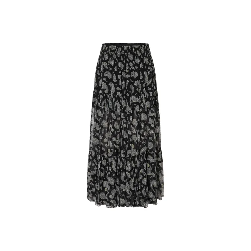 MOCO Casual Long Skirt Women's Black With White Multicolor-0