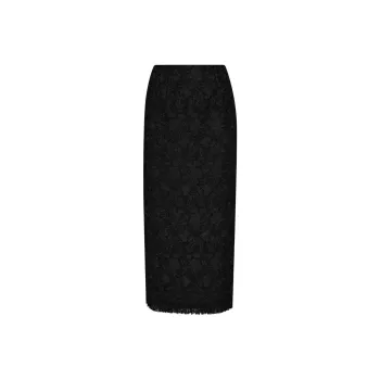 OSCAR DE LA RENTA Gardenia Embroidered Tweed Pencil Skirt