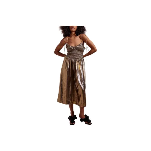 FOR LOVE & LEMONS Bethany Metallic Midi Slip Dresses Women's Gold