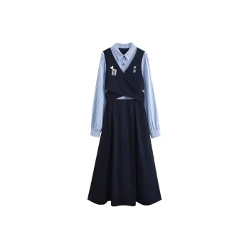 ECNR Long Sleeved Dresses Women's Dark Blue